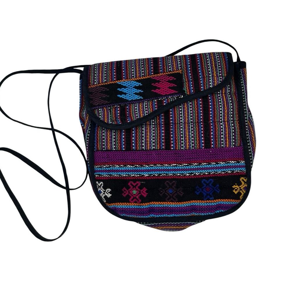 Quilted Needlepoint Multicolor Cloth Crossbody Messenger Bag Small Hippie Boho